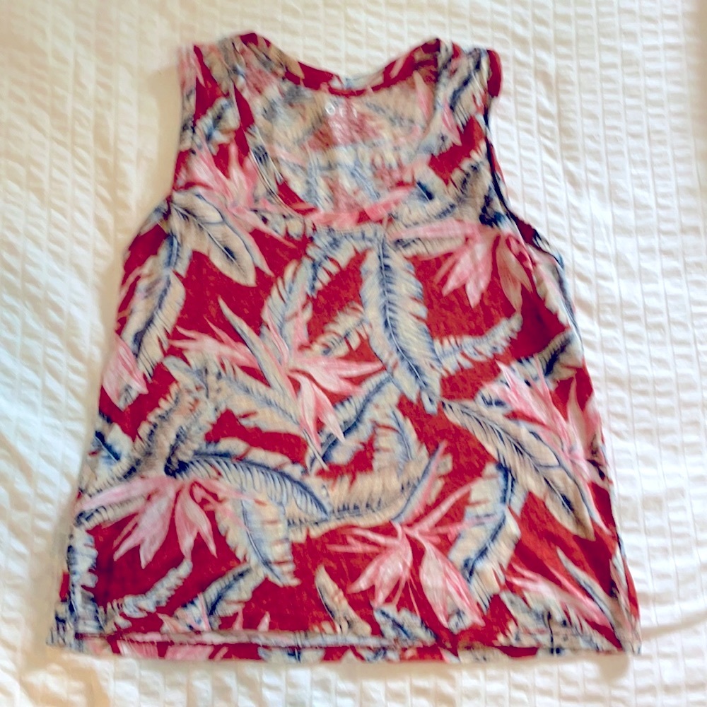 LOFT linen tropical print sleeveless v-neck tank. Size S.